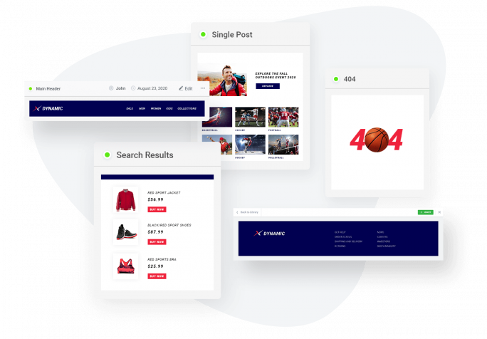 直接在编辑器中轻松访问和设计站点的每个部分 页眉，页脚，产品页面