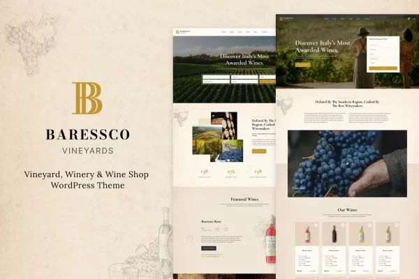 Baressco Wine, Vineyard Winery WordPress Theme 1.0.1 GPL Theme