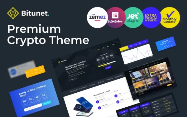 Bitunet Cryptocurrency WordPress Elementor Theme WordPress Theme 2.0.2 GPL Theme