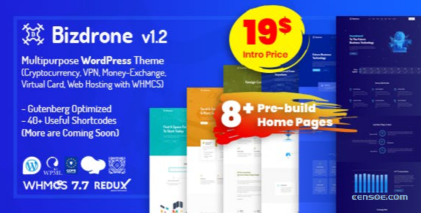 Bizdrone | ICO Crypto Landing Cryptocurrency WordPress Theme​ with whmcs Template 2.4 GPL Theme