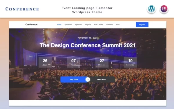 Conference Event Landing page Elementor WordPress Theme WordPress Theme 1.0.0 GPL Theme