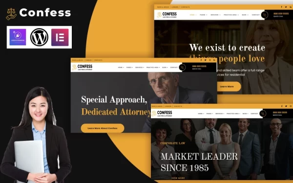 Confess Lawyer Attorney and Law Firm WordPress Elementor Theme WordPress Theme 1.0.0 GPL Theme