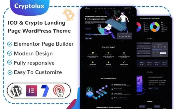 Cryptolux ICO Crypto Landing Page WordPress Theme 1.0.0 GPL Theme