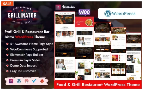 Grillinator Food Grill Restaurant Elementor WordPress Theme 1.1 GPL Theme