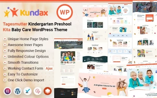 Kundax Kindergarten Baby Care Children WordPress Theme 1.2 GPL Theme