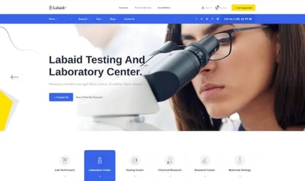 Labaid  – Laboratory Science Research WordPress Theme 1.0.1 GPL Theme