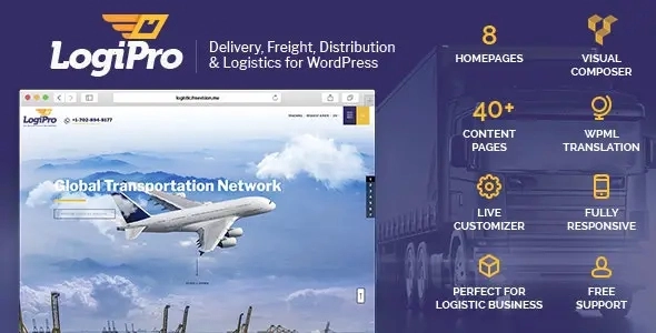 LogiPro Delivery, Freight, Distribution Logistics for WordPress 4.2 GPL Theme
