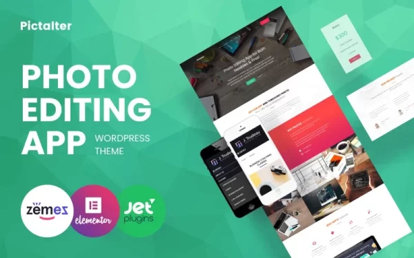 Pictalter Photo Editing App Landing Page Template WordPress Theme 1.0.1 GPL Theme