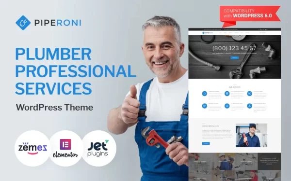 Piperoni Plumber Services WordPress Theme 1.0.1 GPL Theme