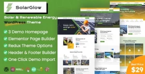 Solarglow Solar Renewable Energy WordPress Theme 1.1.0 GPL Theme