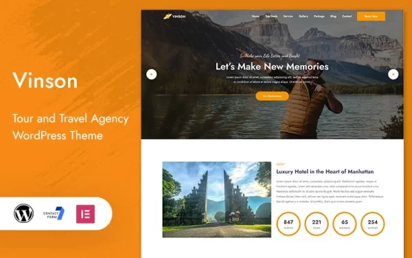 Vinson Tour and Travel Landing Page WordPress Theme 1.0.0 GPL Theme
