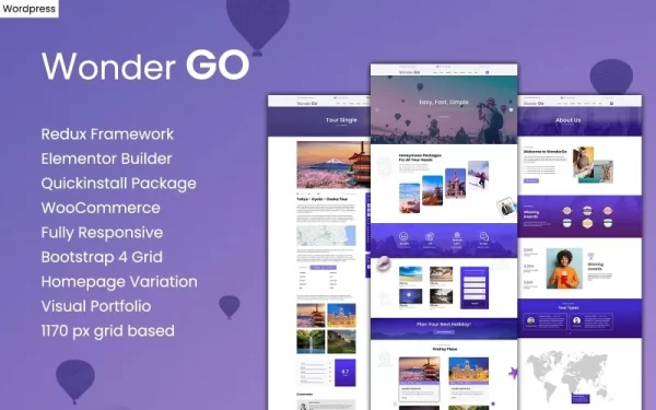 Wonder GO Tour Booking and Travel WordPress Theme 1.0.1 GPL Theme